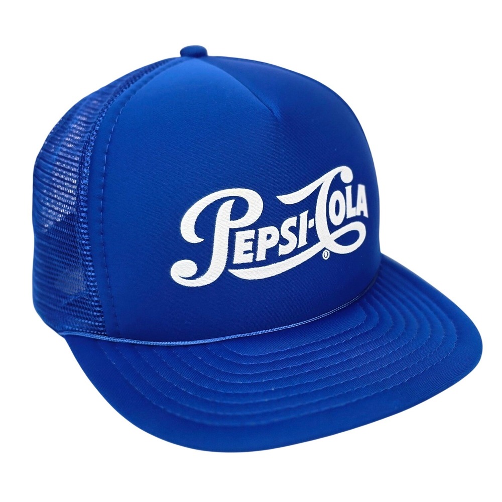 Pepsi Cola Trucker Hat OSFM Blue White Mesh Snapback Cap Vintage 90s Y2K Retro